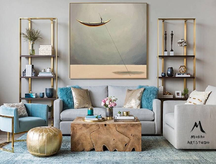 Painting Oversized Living Boat Abstract Canvas Wall Art YCF4H wall art